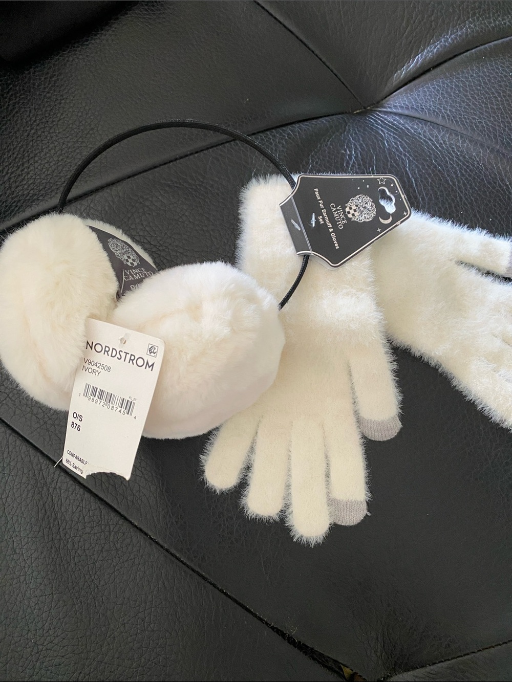 Vince Camuto Ivory Faux Fur Earmuffs with Touchscreen Mittens